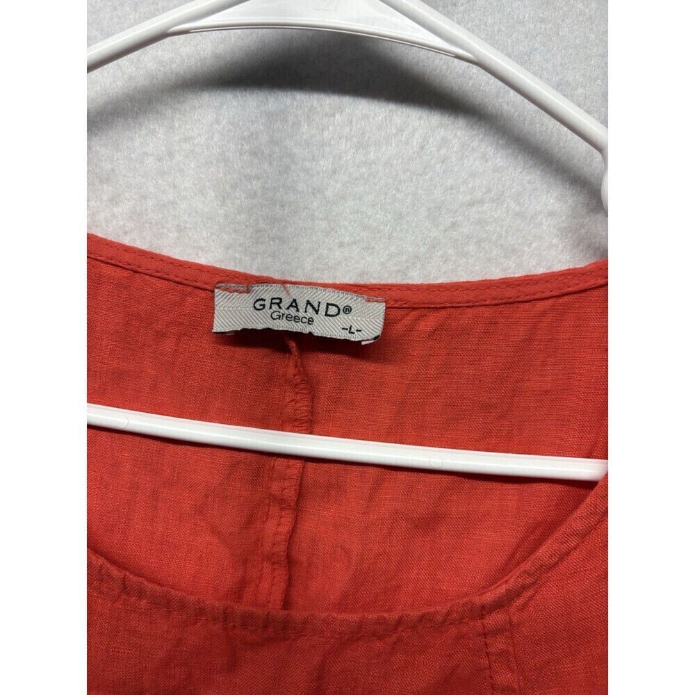 Grand Greece 100% Linen Coral Orange Dress With Pockets Women's Size Large - Picture 2 of 4